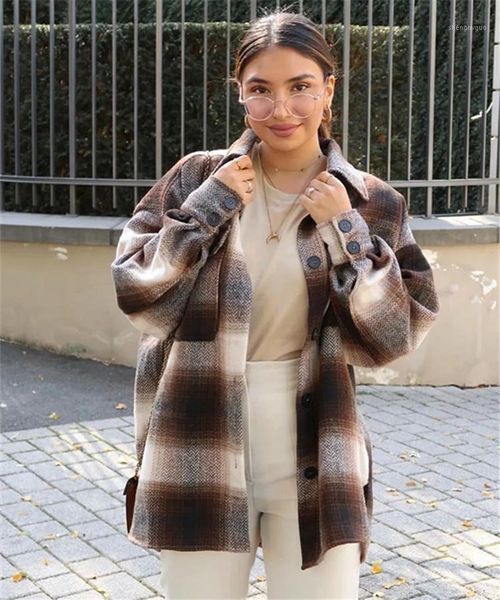 autumn women's loose shirt european style single-breasted brushed plaid woolen coat wool & blends, Black
autumn women's loose shirt european style single-breasted brushed plaid woolen coat wool & blends, Black