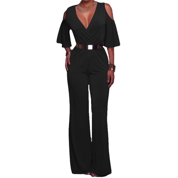 summer women casual solid jumpsuit black deep v-neck short sleeve off-the-shoulder overall with waistband office ladies' clothes, Black;white
summer women casual solid jumpsuit black deep v-neck short sleeve off-the-shoulder overall with waistband office ladies' clothes, Black;white
