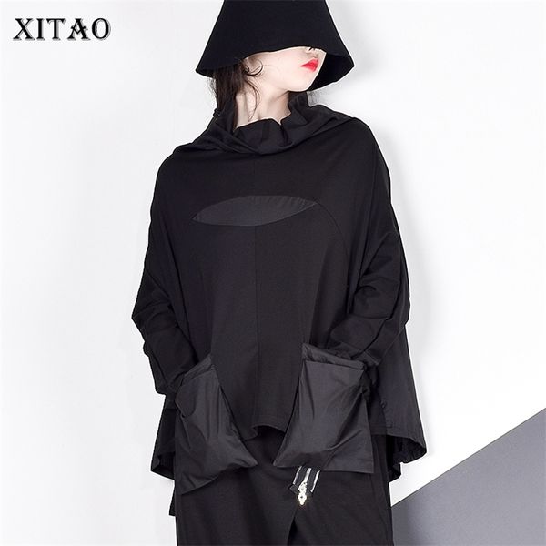 xitao harajuku patchwork pocket t shirt women stand collar plus size casual black streetwear female stitch korean summer lyh2877 210316, White 
xitao harajuku patchwork pocket t shirt women stand collar plus size casual black streetwear female stitch korean summer lyh2877 210316, White