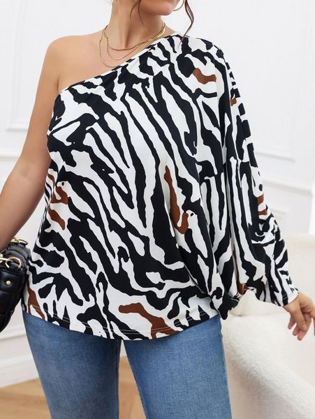 plus allover print one shoulder tee h8fr#, Black
plus allover print one shoulder tee h8fr#, Black