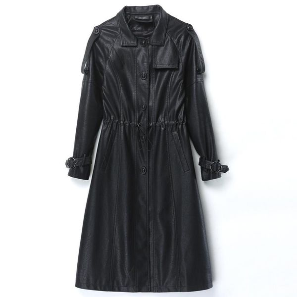 women's leather & faux women fall stylish drawstring jackets elegant trench coat korean clothing female streetwear pu windbreaker, Black
women's leather & faux women fall stylish drawstring jackets elegant trench coat korean clothing female streetwear pu windbreaker, Black
