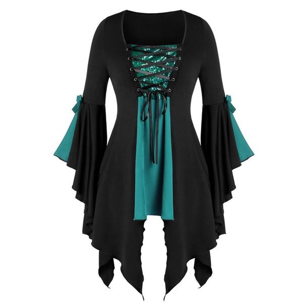 plus size t-shirt gothic women fashion bandage patchwork blouse long-sleeved flared sleeves irregular hem clothing 5xl#fs, Black
plus size t-shirt gothic women fashion bandage patchwork blouse long-sleeved flared sleeves irregular hem clothing 5xl#fs, Black