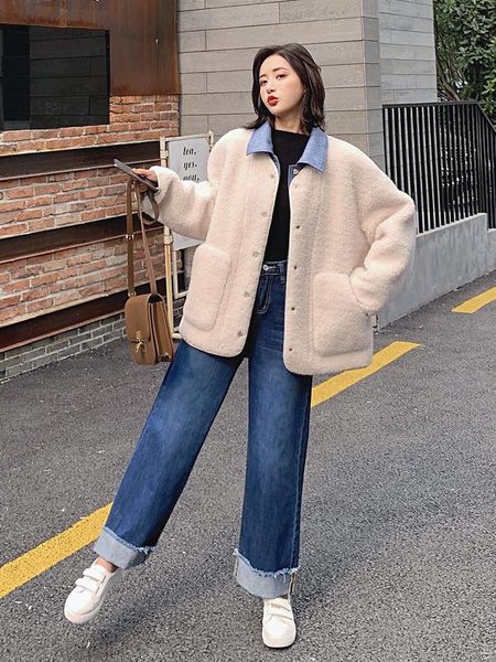 women's fur & faux 100% wool coat female sheep shearling coats 2021 autumn winter jacket women korean jackets chaqueta mujer my4099, Black
women's fur & faux 100% wool coat female sheep shearling coats 2021 autumn winter jacket women korean jackets chaqueta mujer my4099, Black