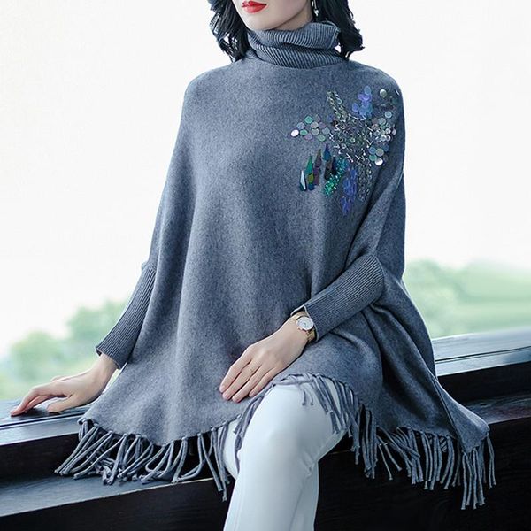 women's sweaters autumn winter cashmere sweater women elegant turtleneck batwing ladies sequined embroidery tassel fringed poncho, White;black
women's sweaters autumn winter cashmere sweater women elegant turtleneck batwing ladies sequined embroidery tassel fringed poncho, White;black