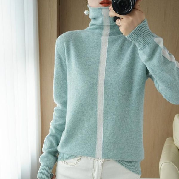 women's sweaters autumn and winter high neck 100% pure wool sweater pullover loose cashmere with stitching contrast, White;black
women's sweaters autumn and winter high neck 100% pure wool sweater pullover loose cashmere with stitching contrast, White;black