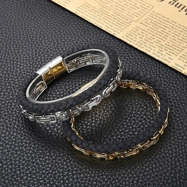 link, chain haoyi men's leather bracelet stainless steel chains bracelets double layer combination accessories fashion punk jewelry, Black
link, chain haoyi men's leather bracelet stainless steel chains bracelets double layer combination accessories fashion punk jewelry, Black