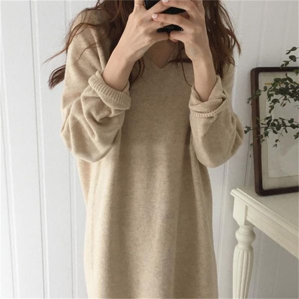casual dresses knitted sweater dress women 2021 autumn v neck solid long ladies loose sleeve elegant vestidos, Black;gray
casual dresses knitted sweater dress women 2021 autumn v neck solid long ladies loose sleeve elegant vestidos, Black;gray