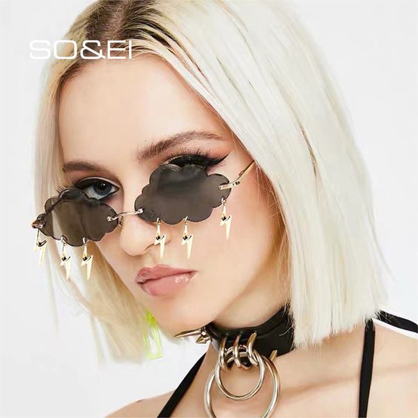 designer sunglasses so&ei fashion unique rimless cloud shape lightning pendant women clear ocean lens eyewear ladies trending sun glasses, White;black
designer sunglasses so&ei fashion unique rimless cloud shape lightning pendant women clear ocean lens eyewear ladies trending sun glasses, White;black