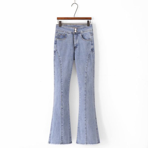 new two-button high-waisted flared jeans for spring pants for ladies and women fashion urban casual high-waisted pants, Blue
new two-button high-waisted flared jeans for spring pants for ladies and women fashion urban casual high-waisted pants, Blue
