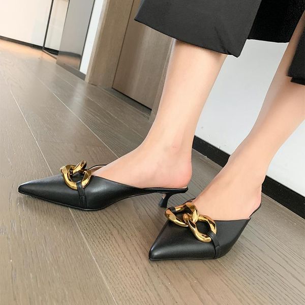 slippers genuine leather female metal chain med thin heels women pumps 2021 summer est party shoes woman, Black
slippers genuine leather female metal chain med thin heels women pumps 2021 summer est party shoes woman, Black