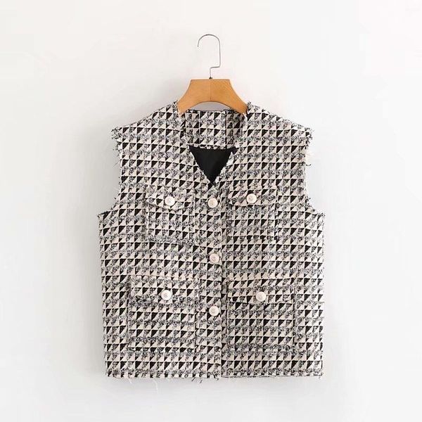women's vests zxqj women 2021 fashion with frayed trim tweed waistcoat vintage sleeveless pockets female chic, Black;white
women's vests zxqj women 2021 fashion with frayed trim tweed waistcoat vintage sleeveless pockets female chic, Black;white