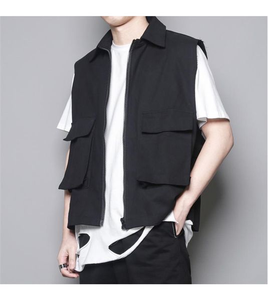 men's vests spring and autumn pure color lapel pocket design street function tactical vest zipper short, Black;white
men's vests spring and autumn pure color lapel pocket design street function tactical vest zipper short, Black;white