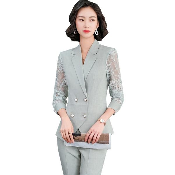 women's two piece pants pink green apricot ladies pant suit women lace sleeve double breasted blazer and trouser pieces set for busines, White
women's two piece pants pink green apricot ladies pant suit women lace sleeve double breasted blazer and trouser pieces set for busines, White