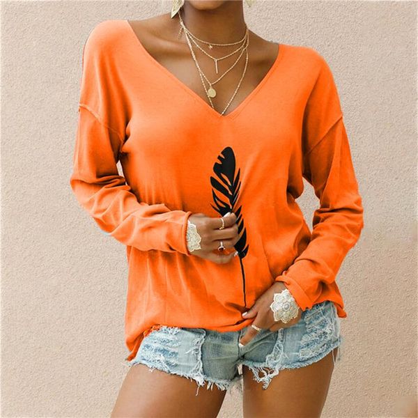 women's t-shirt women fashion feather printed v-neck long sleeve elastic stretched autumn home tee shirt for feminal 2021 clothing, White
women's t-shirt women fashion feather printed v-neck long sleeve elastic stretched autumn home tee shirt for feminal 2021 clothing, White