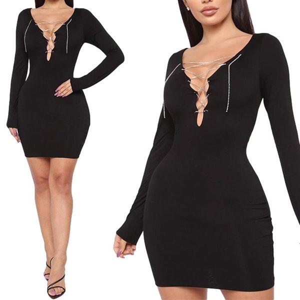 casual dresses women long sleeve dress metal chain cross straps chest deep v neck skinny design slim bodycon, Black;gray
casual dresses women long sleeve dress metal chain cross straps chest deep v neck skinny design slim bodycon, Black;gray