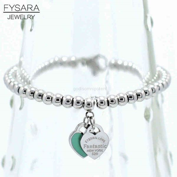 fysara brand luxury eternal double heart balls beaded bracelet for women couple green pink charm bracelets, Golden;silver