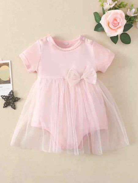 baby bow front mesh hem bodysuit she, Blue