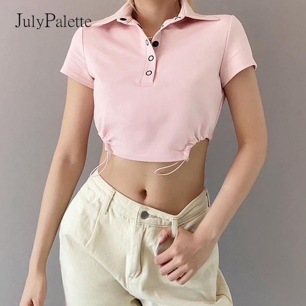 women's t-shirt julypalette 2021spring summer lapel short-sleeved female pink high waist casual solid, White
women's t-shirt julypalette 2021spring summer lapel short-sleeved female pink high waist casual solid, White