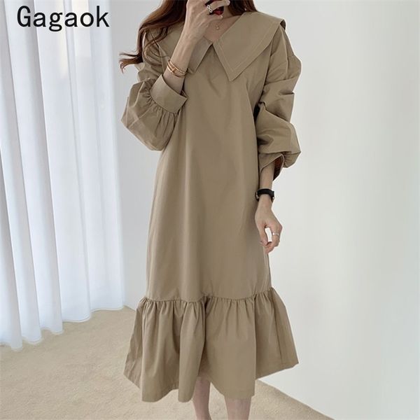 dress women spring autumn solid ruffles lantern sleeve sweet dresses loose simple wild fashion vestido feminino 210531, Black;gray
dress women spring autumn solid ruffles lantern sleeve sweet dresses loose simple wild fashion vestido feminino 210531, Black;gray