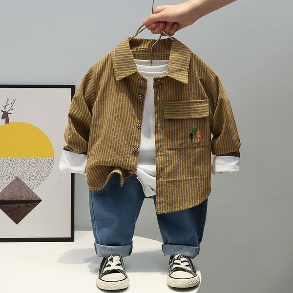2pcs set fashion children boy long sleeve pocket striped shirt elastic waist denim pant jeans outfits clothing sets, White
2pcs set fashion children boy long sleeve pocket striped shirt elastic waist denim pant jeans outfits clothing sets, White