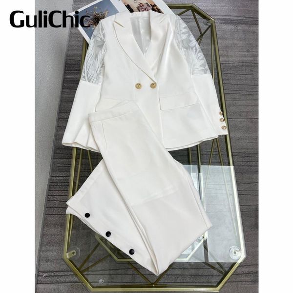 women's two piece pants 7.24 gulichic heavy industry patchwork embroidery sequins blazer or straight fashion temperament set, White
women's two piece pants 7.24 gulichic heavy industry patchwork embroidery sequins blazer or straight fashion temperament set, White