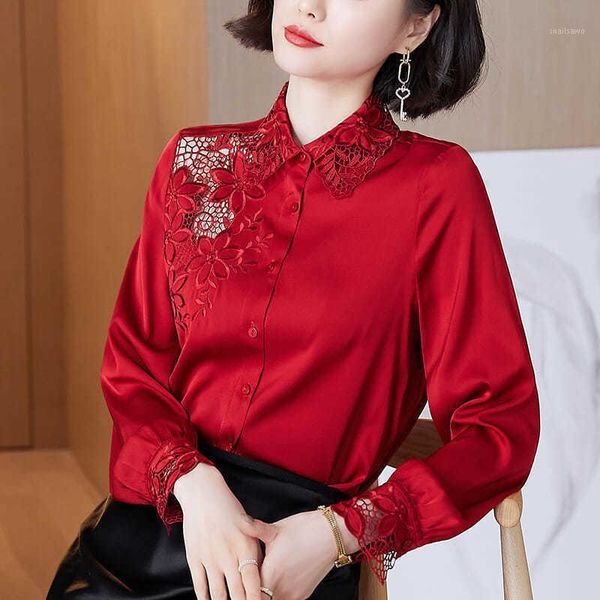 women's t-shirt imitation silk shirt women 2021 spring and autumn mulberry embroidery hollow slim long-sleeved casual, White
women's t-shirt imitation silk shirt women 2021 spring and autumn mulberry embroidery hollow slim long-sleeved casual, White