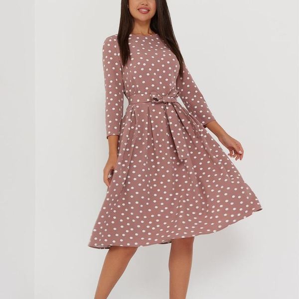 casual dresses autumn printed polka dot dress elegant high waist slim robes vestidos 3/4 sleeve women with bow sashes pink 2021, Black;gray
casual dresses autumn printed polka dot dress elegant high waist slim robes vestidos 3/4 sleeve women with bow sashes pink 2021, Black;gray