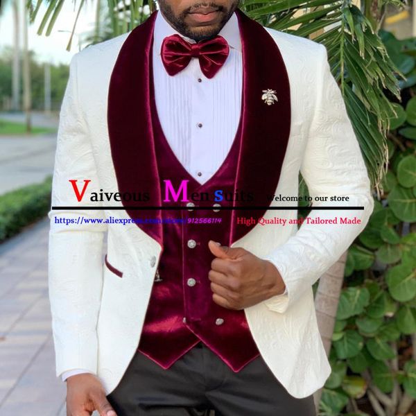men's suits & blazers classic ivory jacquard mens groom tuxedos wedding for groomsmen male party prom dress 3 pieces trajes de hombre, White;black
men's suits & blazers classic ivory jacquard mens groom tuxedos wedding for groomsmen male party prom dress 3 pieces trajes de hombre, White;black
