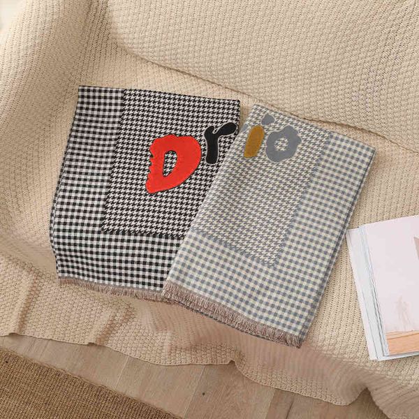 and new imitation cashmere scarf female letter warm thickened shawl double-sided thousand bird jacquard bib, Blue;gray
and new imitation cashmere scarf female letter warm thickened shawl double-sided thousand bird jacquard bib, Blue;gray