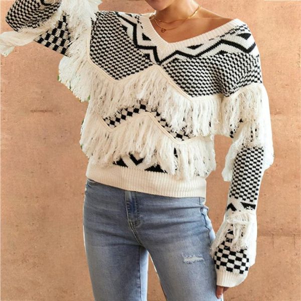 women's sweaters autumn winter v neck knitted sweater oversize 2021 women thick warm tassel loose pullovers vintage long sleeve top, White;black
women's sweaters autumn winter v neck knitted sweater oversize 2021 women thick warm tassel loose pullovers vintage long sleeve top, White;black