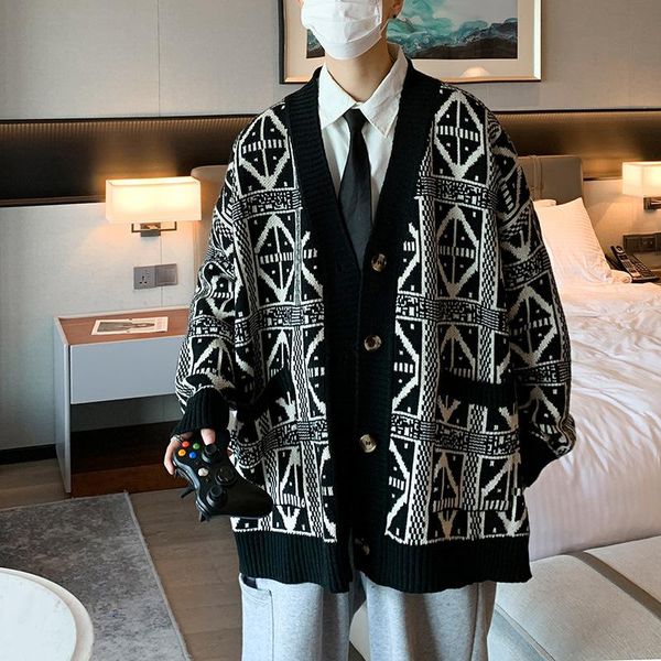 men's sweaters retro cardigan sweater autumn and winter japanese loose ins line clothing tide brand personality knitted men, White;black
men's sweaters retro cardigan sweater autumn and winter japanese loose ins line clothing tide brand personality knitted men, White;black