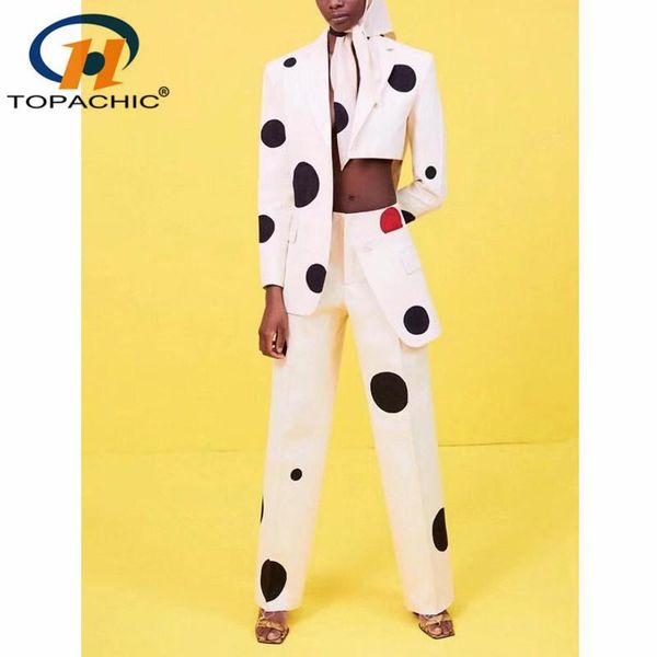 women's two piece pants 3.3 spring fashion vintage polka-dot print detachable blazer coat or straight set women, White
women's two piece pants 3.3 spring fashion vintage polka-dot print detachable blazer coat or straight set women, White