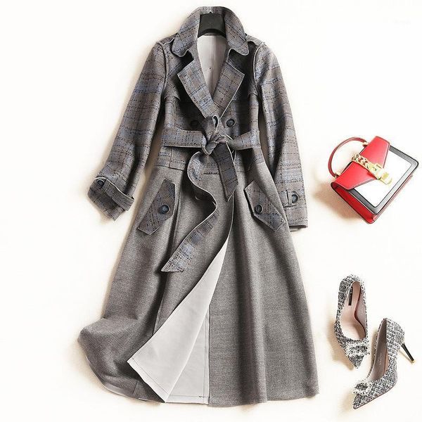 women's trench coats fall 2021 windbreaker couture fashion british wind spell of tall waist after long sleeve and plaid coat, Tan;black
women's trench coats fall 2021 windbreaker couture fashion british wind spell of tall waist after long sleeve and plaid coat, Tan;black