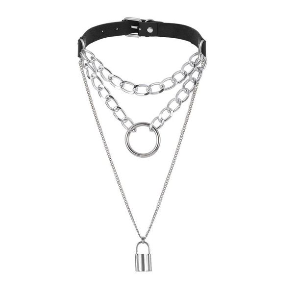 pendant necklaces women's necklace jewelry exaggerated personality pu metal retro punk multilayer chain geometric lock, Silver
pendant necklaces women's necklace jewelry exaggerated personality pu metal retro punk multilayer chain geometric lock, Silver