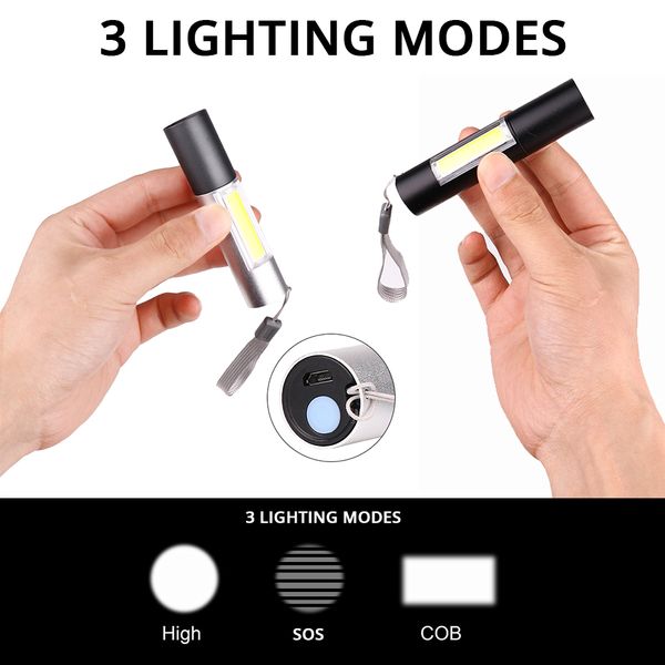 rechargeable mini led flashlight with cob side light support zoom 3 lighting modes led torch suitable for cycling camping etc
rechargeable mini led flashlight with cob side light support zoom 3 lighting modes led torch suitable for cycling camping etc