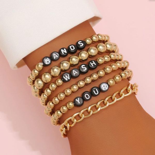 link, chain 2021 cool hip hop multi-layer ccb beaded bracelet set of acrylic letter beads hand, Black
link, chain 2021 cool hip hop multi-layer ccb beaded bracelet set of acrylic letter beads hand, Black