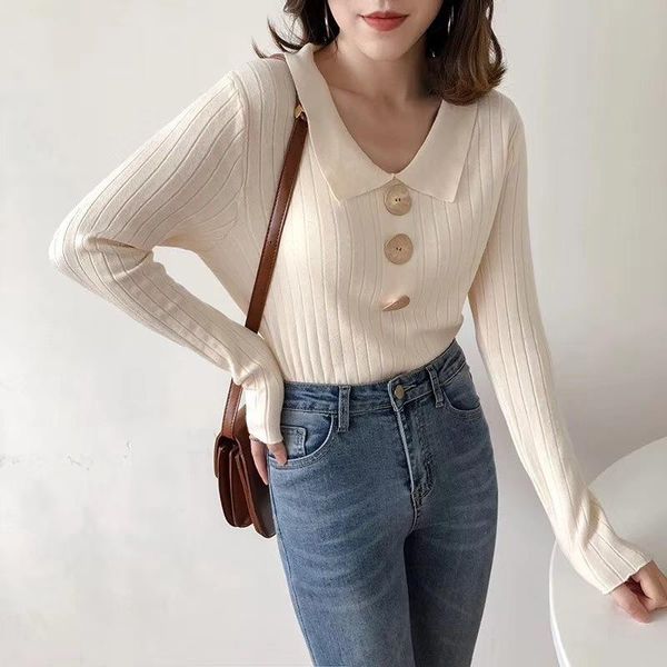 women's sweaters korean knit sweater chic temperament turn-down collar slim women autumn long-sleeved solid soft casual lady, White;black
women's sweaters korean knit sweater chic temperament turn-down collar slim women autumn long-sleeved solid soft casual lady, White;black