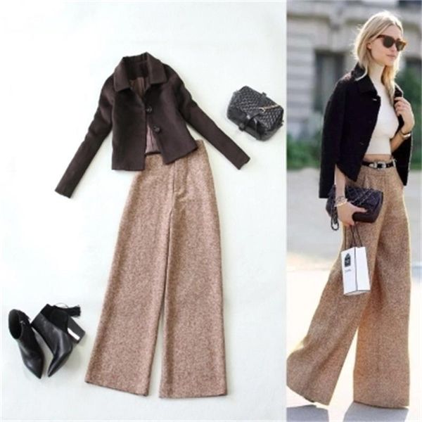 women's tracksuits fashion suit female winter /spring large size coffee color wool short jacket + high waist wide leg pants women, Gray
women's tracksuits fashion suit female winter /spring large size coffee color wool short jacket + high waist wide leg pants women, Gray
