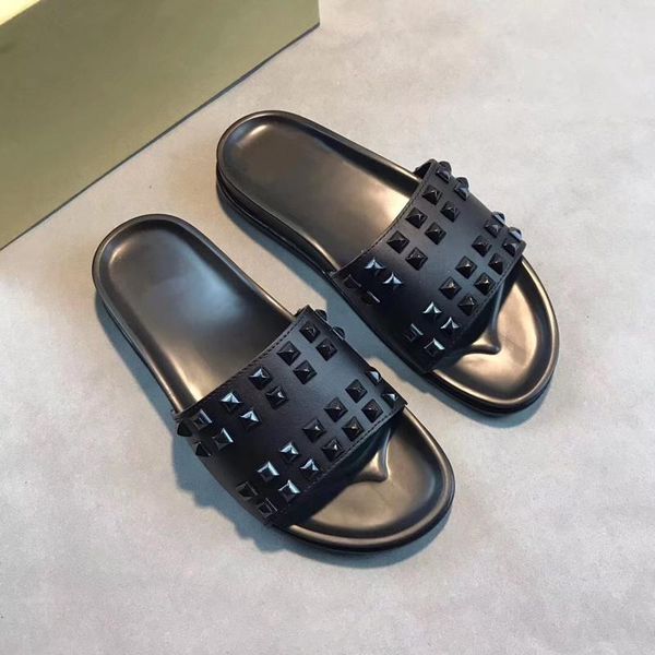 slippers genuine leather rivet studded red bottom shoes fashion outdoor beach platform sandals summer men confortable rubber, Black
slippers genuine leather rivet studded red bottom shoes fashion outdoor beach platform sandals summer men confortable rubber, Black