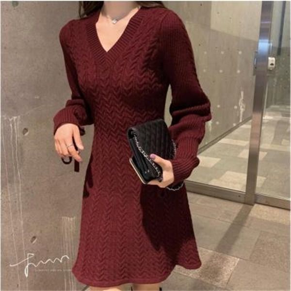 elegant lace-up lantern sleeve a-line knitted dress temperament v neck twist pattern sweater dress women autumn winter dress y0118, Black;gray
elegant lace-up lantern sleeve a-line knitted dress temperament v neck twist pattern sweater dress women autumn winter dress y0118, Black;gray