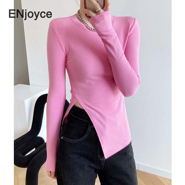 women's t-shirt women padded shoulder long sleeve slim split tee cotton tshirt cropped korean stylish round neck clothes, White
women's t-shirt women padded shoulder long sleeve slim split tee cotton tshirt cropped korean stylish round neck clothes, White