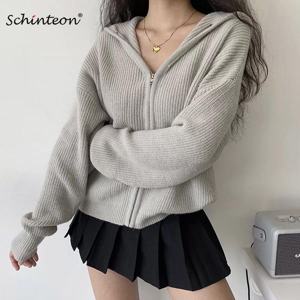2021 new schinteon women knitted cardigan casual vintage spring autumn jacket thick sweater loose outwear with hood zipper, White
2021 new schinteon women knitted cardigan casual vintage spring autumn jacket thick sweater loose outwear with hood zipper, White