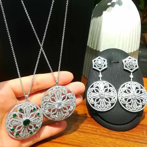 earrings & necklace gorgeous luxury big round pendant jewelry for women cz party bridal weddings engagement sets, Silver
earrings & necklace gorgeous luxury big round pendant jewelry for women cz party bridal weddings engagement sets, Silver