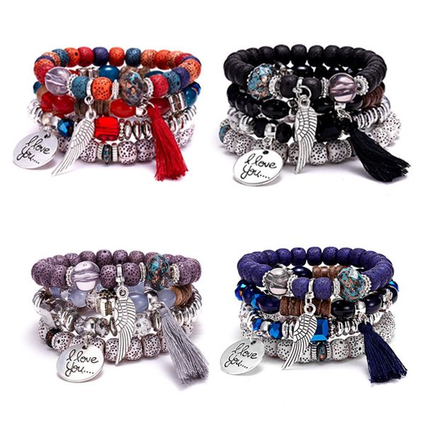 selling wings tassel natural stone suit multilayer bracelet imitation bodhi bohemian style stretch bracelet wholesale, Black
selling wings tassel natural stone suit multilayer bracelet imitation bodhi bohemian style stretch bracelet wholesale, Black