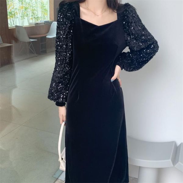 casual dresses velvet chic elegant split sequins maxi dress slim 2021 patchwork prom party lady ol sweet robe vestidos, Black;gray
casual dresses velvet chic elegant split sequins maxi dress slim 2021 patchwork prom party lady ol sweet robe vestidos, Black;gray