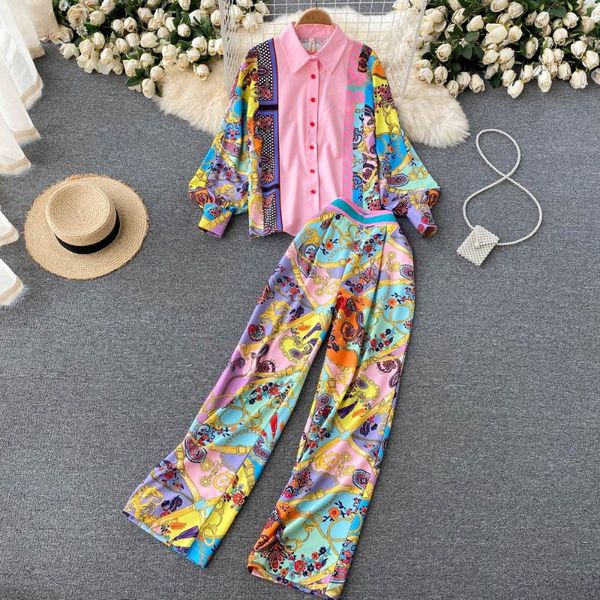 women's two piece pants french retro high-end printing elegant temperament loose shirt high waist wide leg trousers western style two-p, White
women's two piece pants french retro high-end printing elegant temperament loose shirt high waist wide leg trousers western style two-p, White
