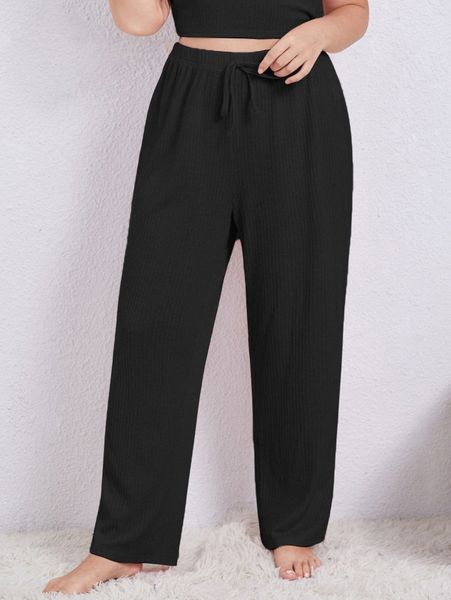 plus tie waist sleep pants t12m#, Black;white