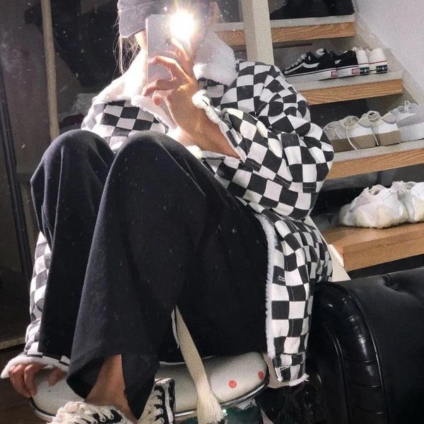 women's jackets dark harajuku plaid denim jacket autumn and winter plus velvet retro female street warm casual long-sleeved y2k, Black;brown
women's jackets dark harajuku plaid denim jacket autumn and winter plus velvet retro female street warm casual long-sleeved y2k, Black;brown