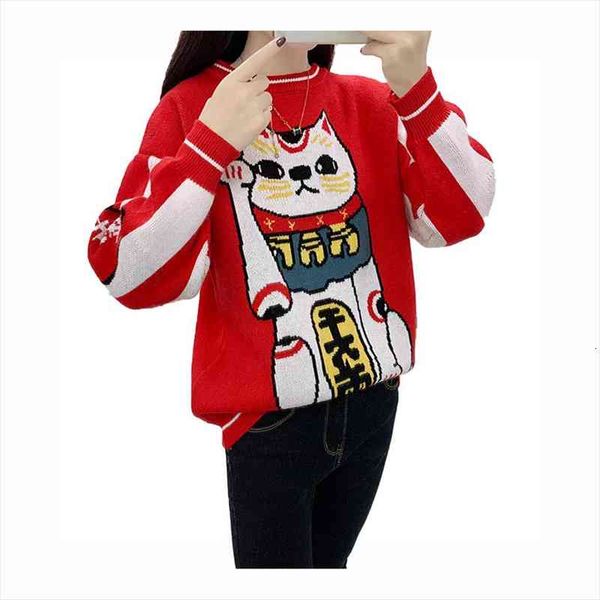 autumn winter long sleeve loose womens sweater kniited chic good luck cat cartoon pullover fashion sweet cute women, White;black
autumn winter long sleeve loose womens sweater kniited chic good luck cat cartoon pullover fashion sweet cute women, White;black