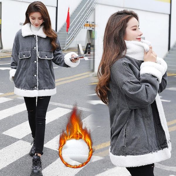 women's jackets winter women lamb fur parka coat warm collar denim jacket casual jean thick female x287, Black;brown
women's jackets winter women lamb fur parka coat warm collar denim jacket casual jean thick female x287, Black;brown
